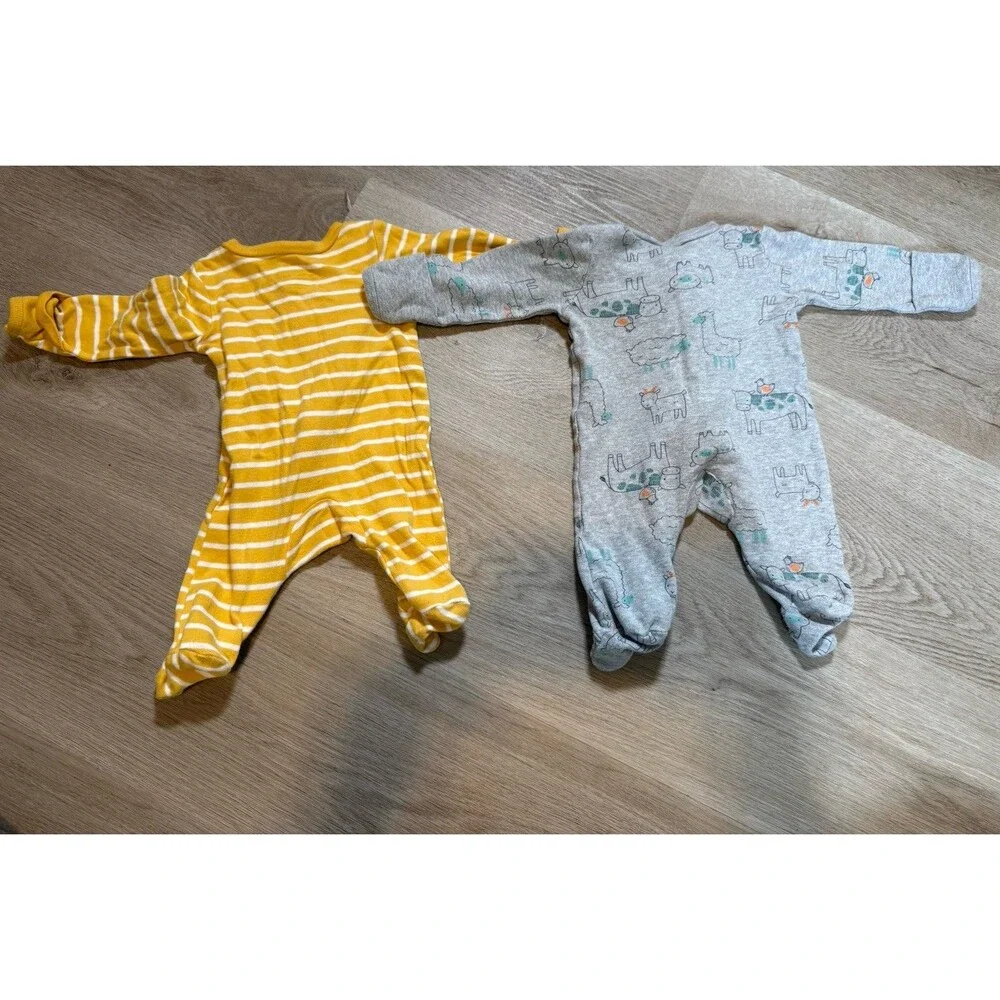 Simple Joys Carters Newborn Footed Sleeper Lot 2pc Yellow Gray Dino NB